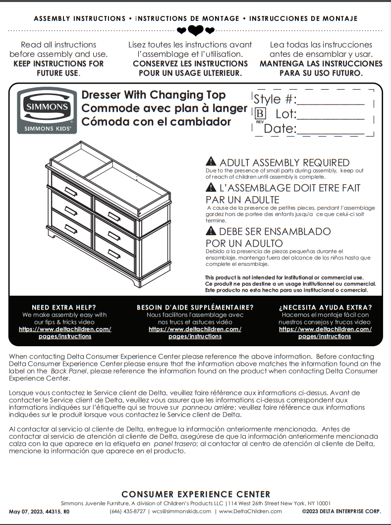 delta children contact number Assembly Instructions