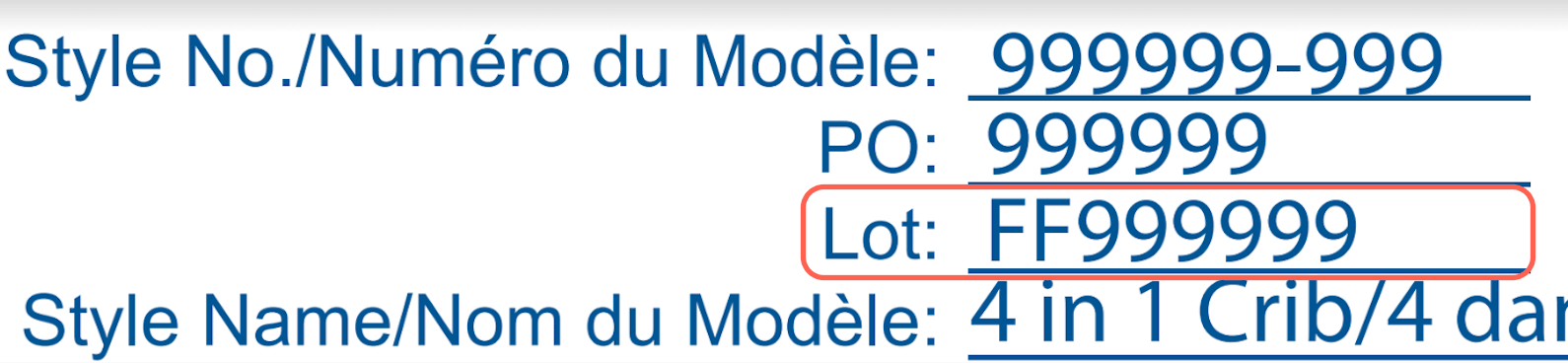 Zoomed view of lot number on product sticker