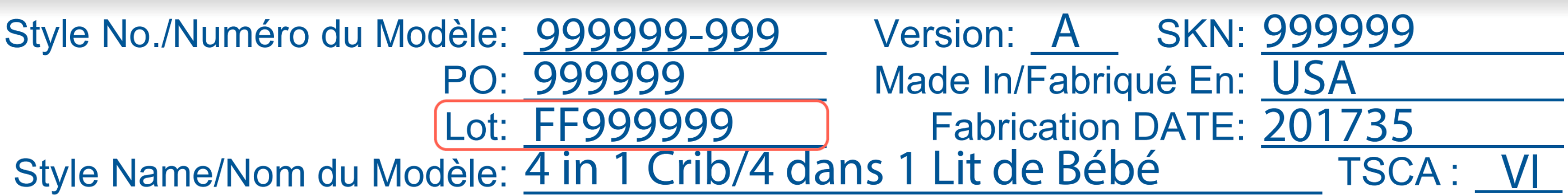 Product sticker showing lot number location