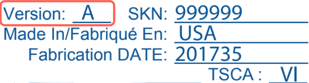 Zoomed view of version information on product sticker